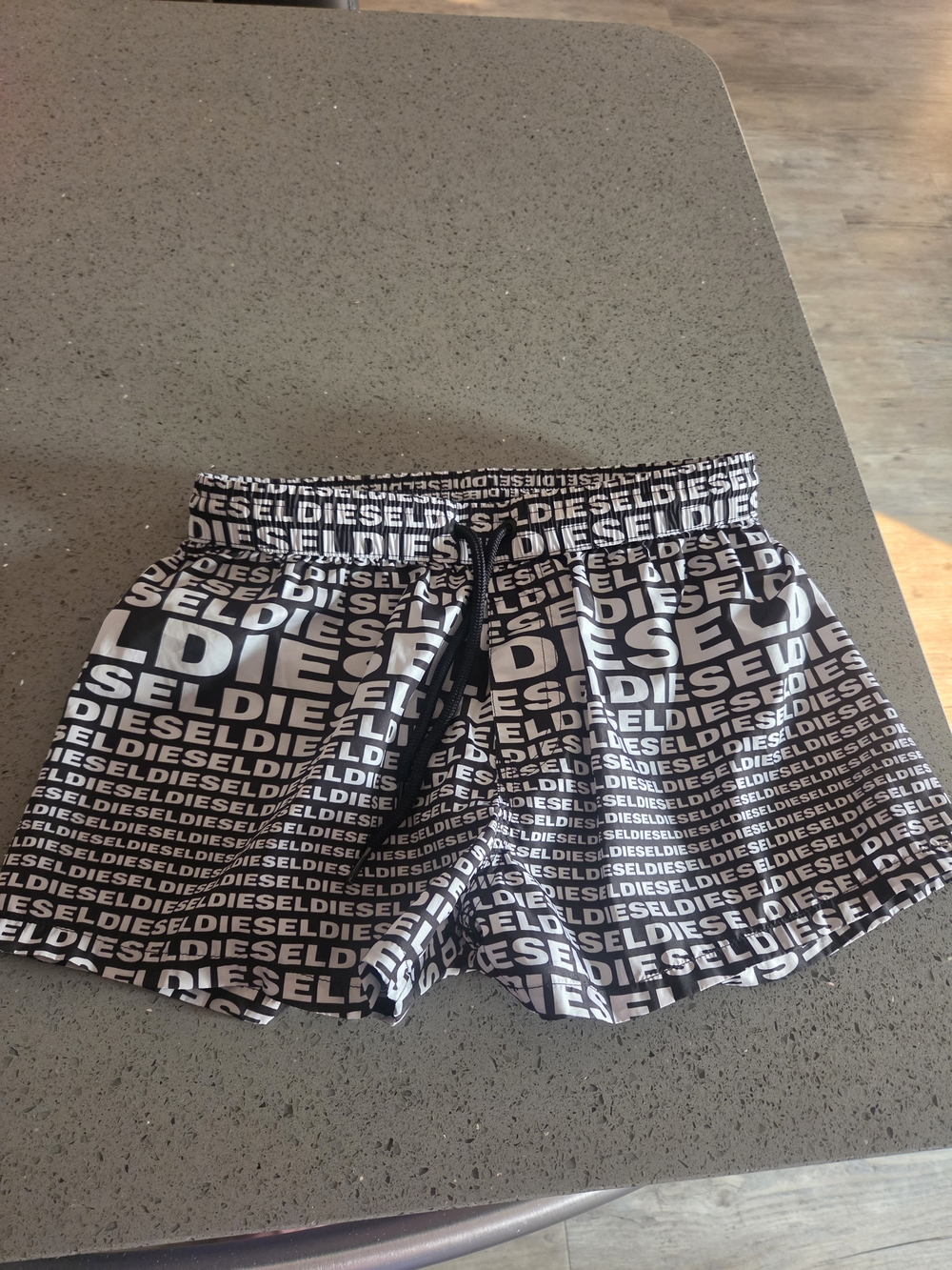 Diesel Logo Print Swim Shorts - Black & White